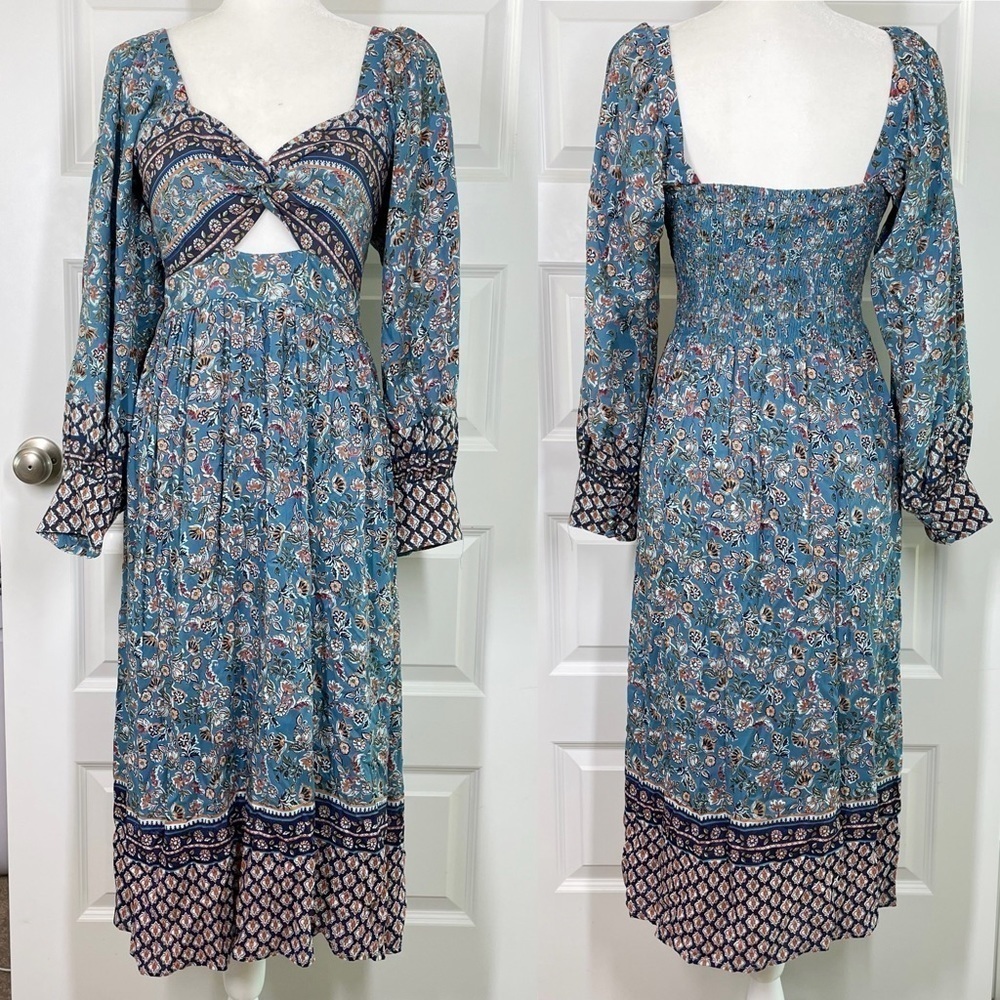 Angie Blue Floral Cutout Maxi Dress